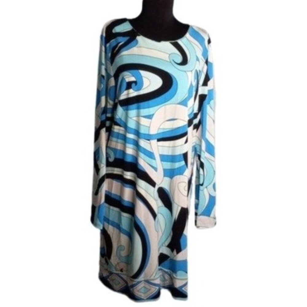 Michael Michael Kors XL Dress Abstract Mod Pop Art Print Long Sleeve Summer Blue